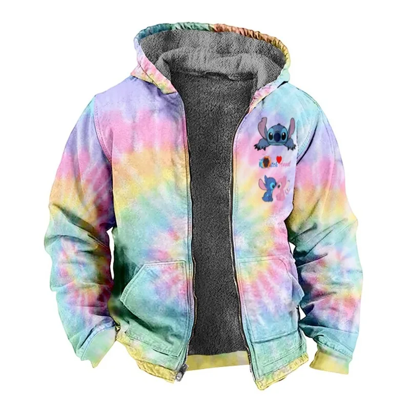 

3D New Style Cartoon Animation Stitch Printed Thickened and Fleece-lined Long-sleeve Zip-up Hooded Sweatshirt Jacket for Winter