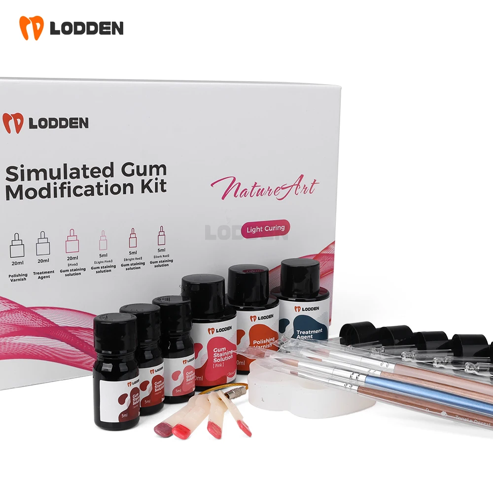 

Dental Light Curing Stain Glaze for Polymerised Ceramics/Print Resin/Acrylic PMMA Dental Simulated Gum Modification Kit