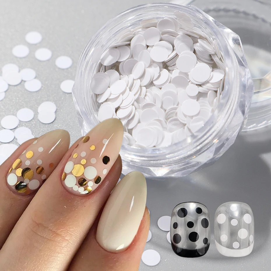 4 cores preto branco bolinhas arte do prego lantejoulas doce rosa circular encantos para unhas brilhantes lantejoulas diy manicure decoração