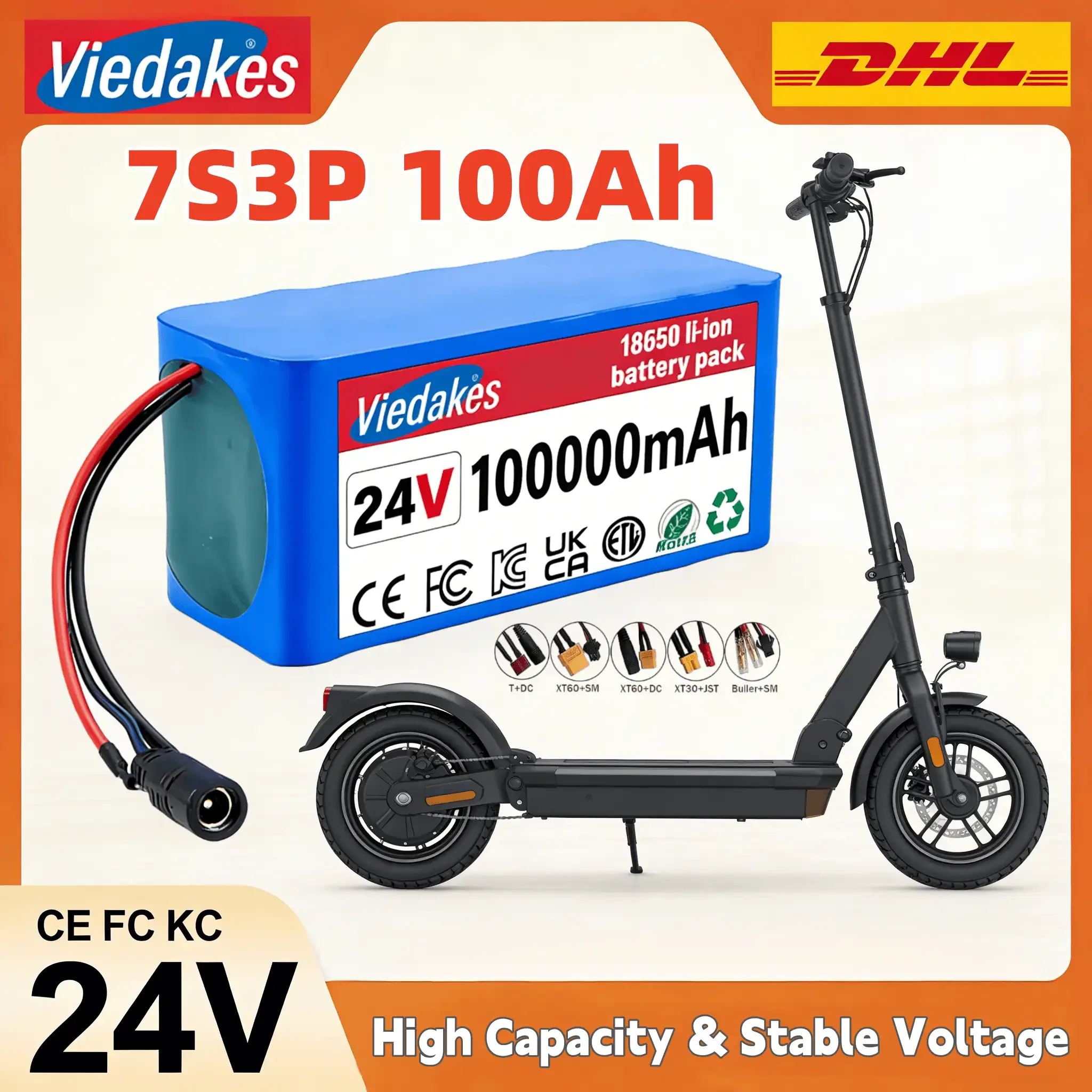 

VEDAKES 24V 7S3P 10Ah Battery with Charger for Wheelchair and General Electric Equipment