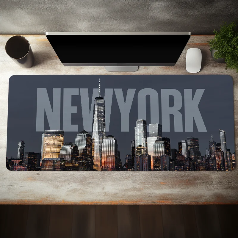 New York Building Aesthetic Large Mouse Pad Office Desk Mat Computer Keyboard Pad Non-slip Office Desk Room Decor Accessories