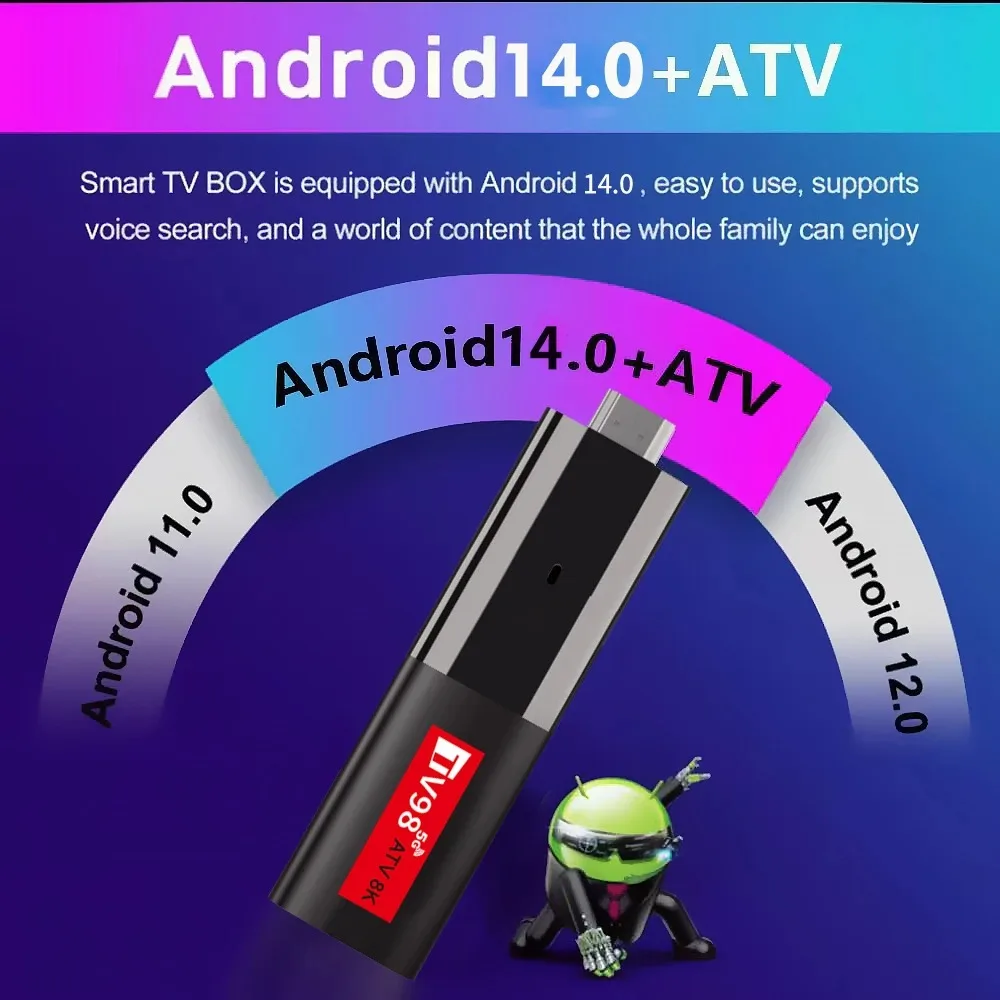 TV98มินิทีวี ATV MINI Stick Android 14 ALLWINNER H618 Quad Core Cortex สนับสนุน A53 8K วิดีโอ4K Wifi6 BT5.0ด้วยเสียงระยะไกลกล่องสมาร์ททีวี