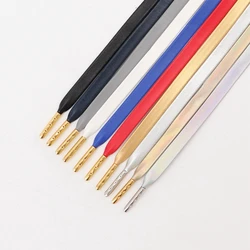 Leather PU Metal Head Shoe Laces Flat Shoelaces Waterproof Gold Silver Laser Reflective Shoelace for AF1 Sports Basketball Shoes