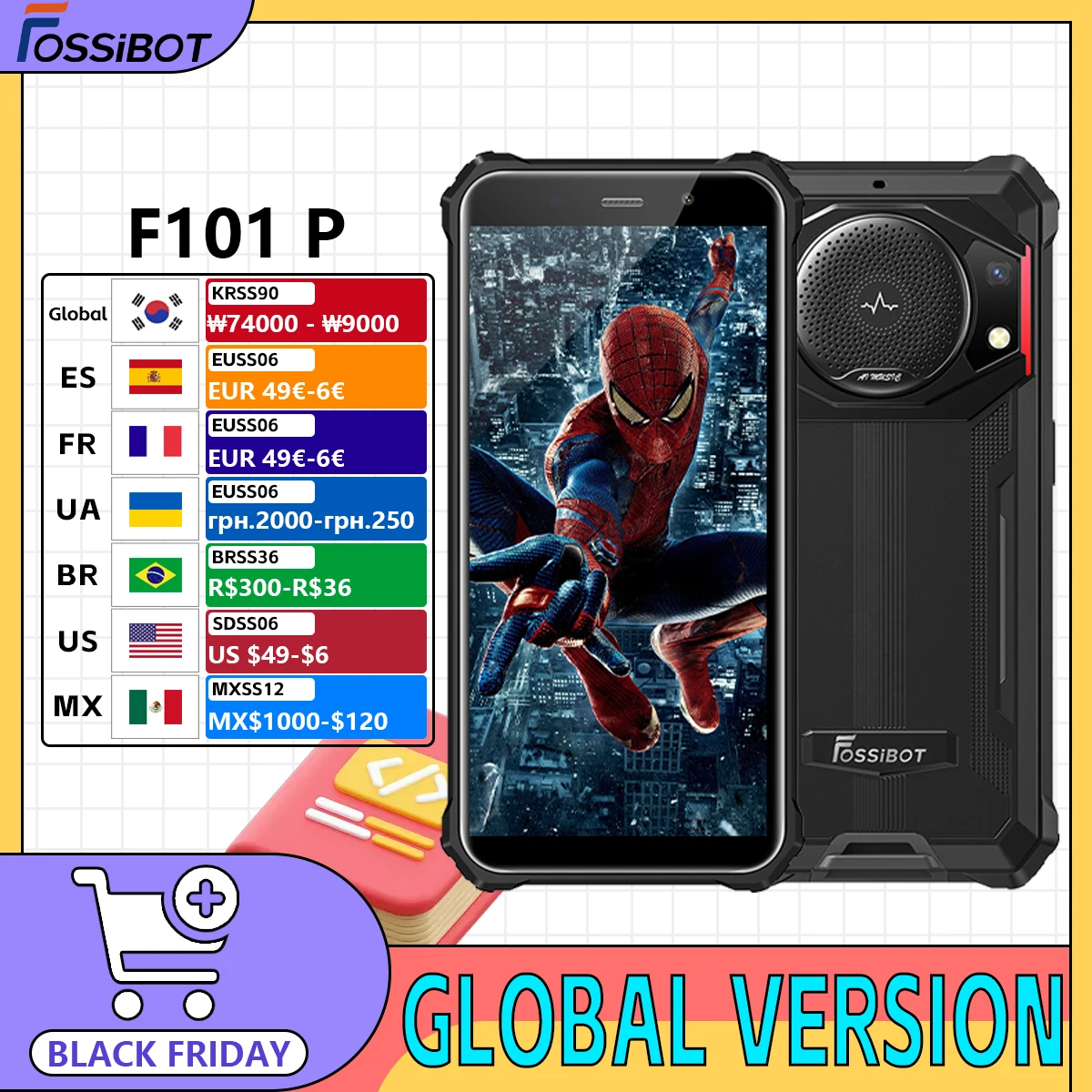 FOSSiBOT F101 P Octa Core robuste 10600mAh 4GB 64GB téléphone portable 24MP caméra 5.45 "écran HD IP68 étanche téléphone portable mondial