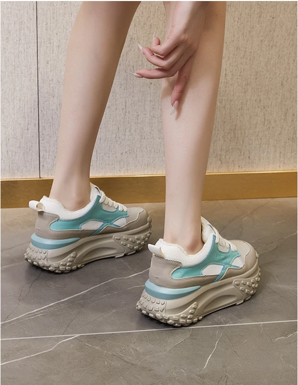 Fujin 6cm Genuine Leather Platform Mesh Breathable Sneakers Chunky