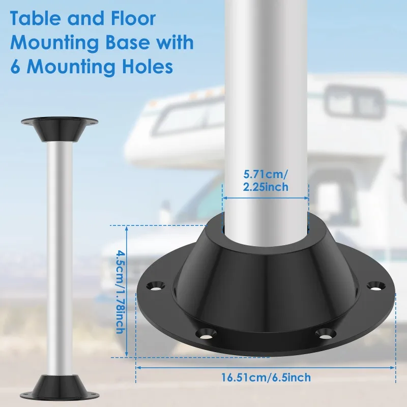 2Pcs Camper Table Leg Base Aluminium Alloy RV Pedestal Anti-rust RV Table Floor Mounting Base for RV Dinette
