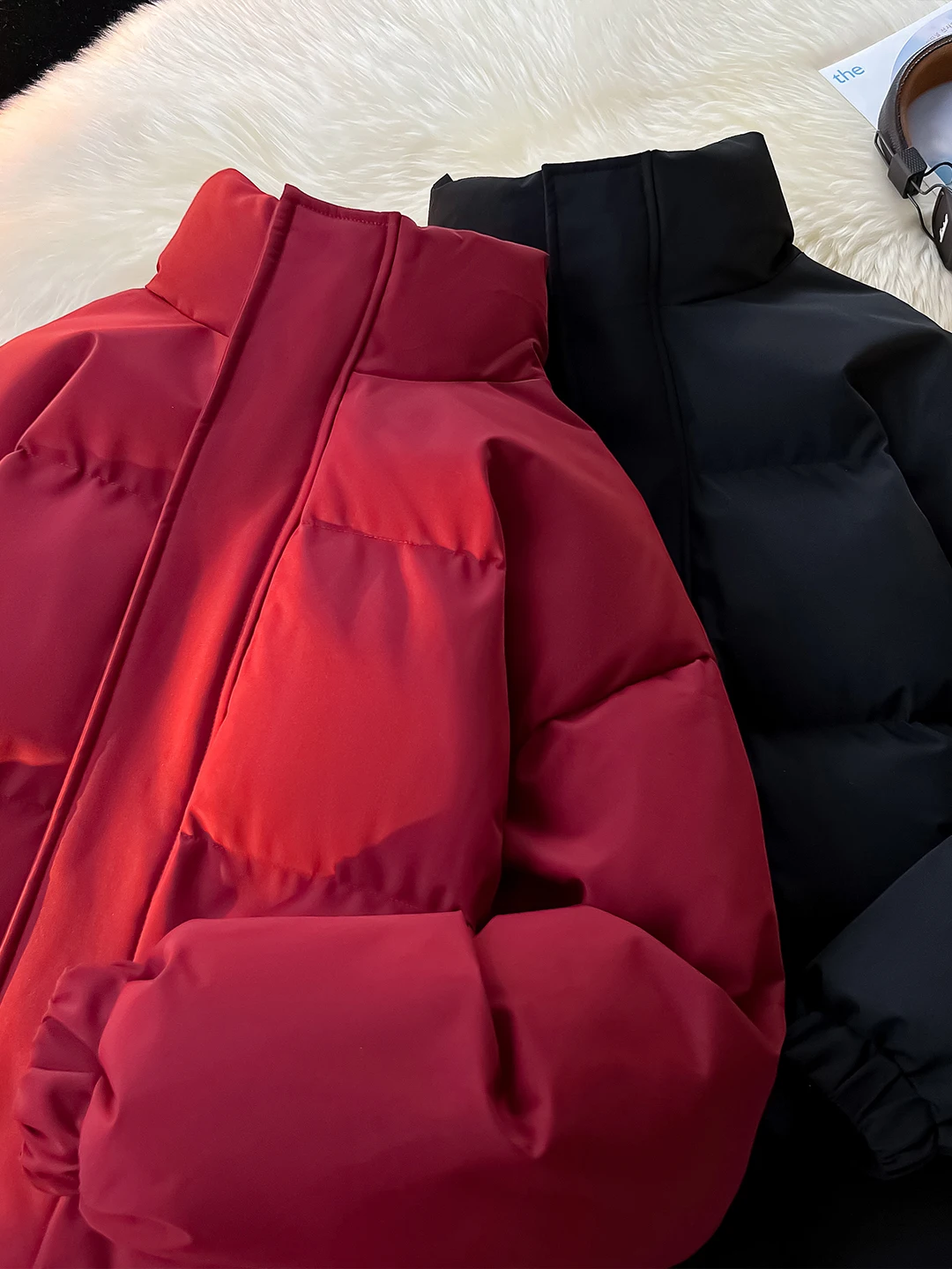 

Thiened Winter Jaet Pure Color Stand Collar Men's Cotton down Coat Warm Bread Sle Zipper Closure Casual Outerwear