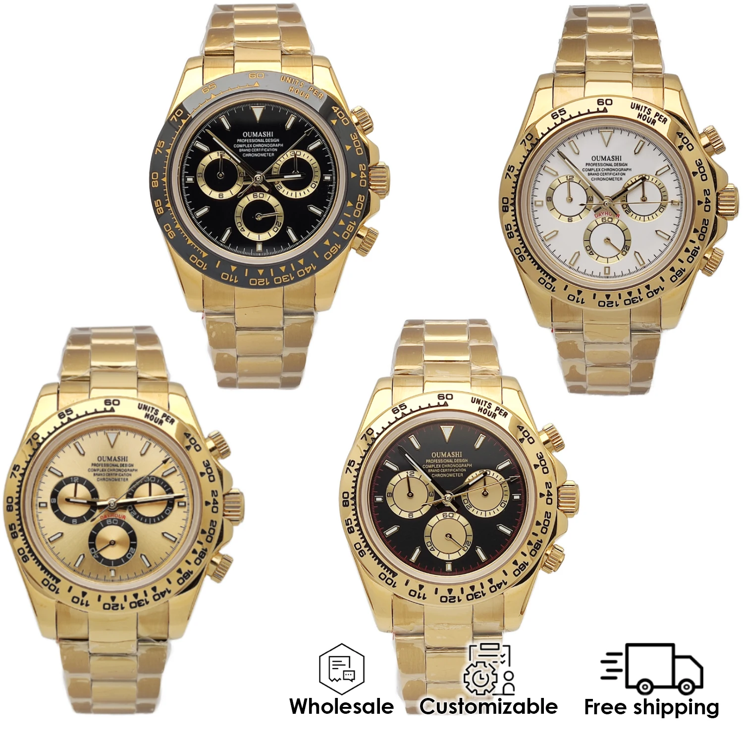 39.5MM Luxury Mechanical Watch Chronograph Waterproof Customizable Auto-winding Transparency Back Customizable Men's Watch