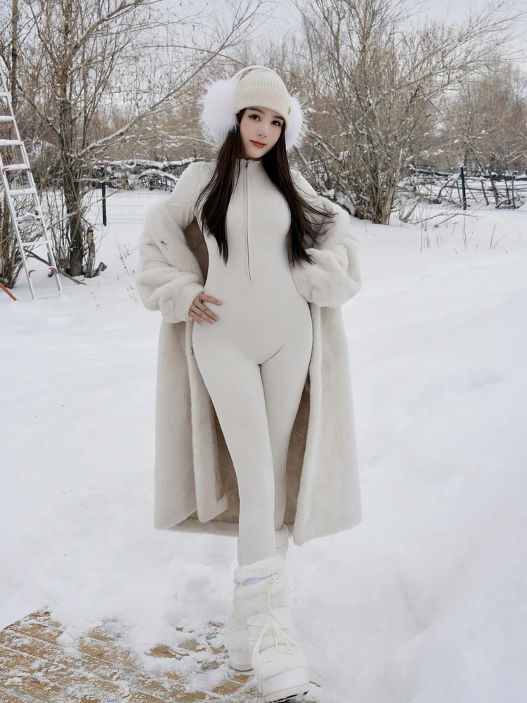 GARIS Spicy Girl Sle Strakke Lange Sve Jumpsuit Vrouwen Winter Fce Gevoerde Sport Casual Butt Die Overall Broek Lange Broek