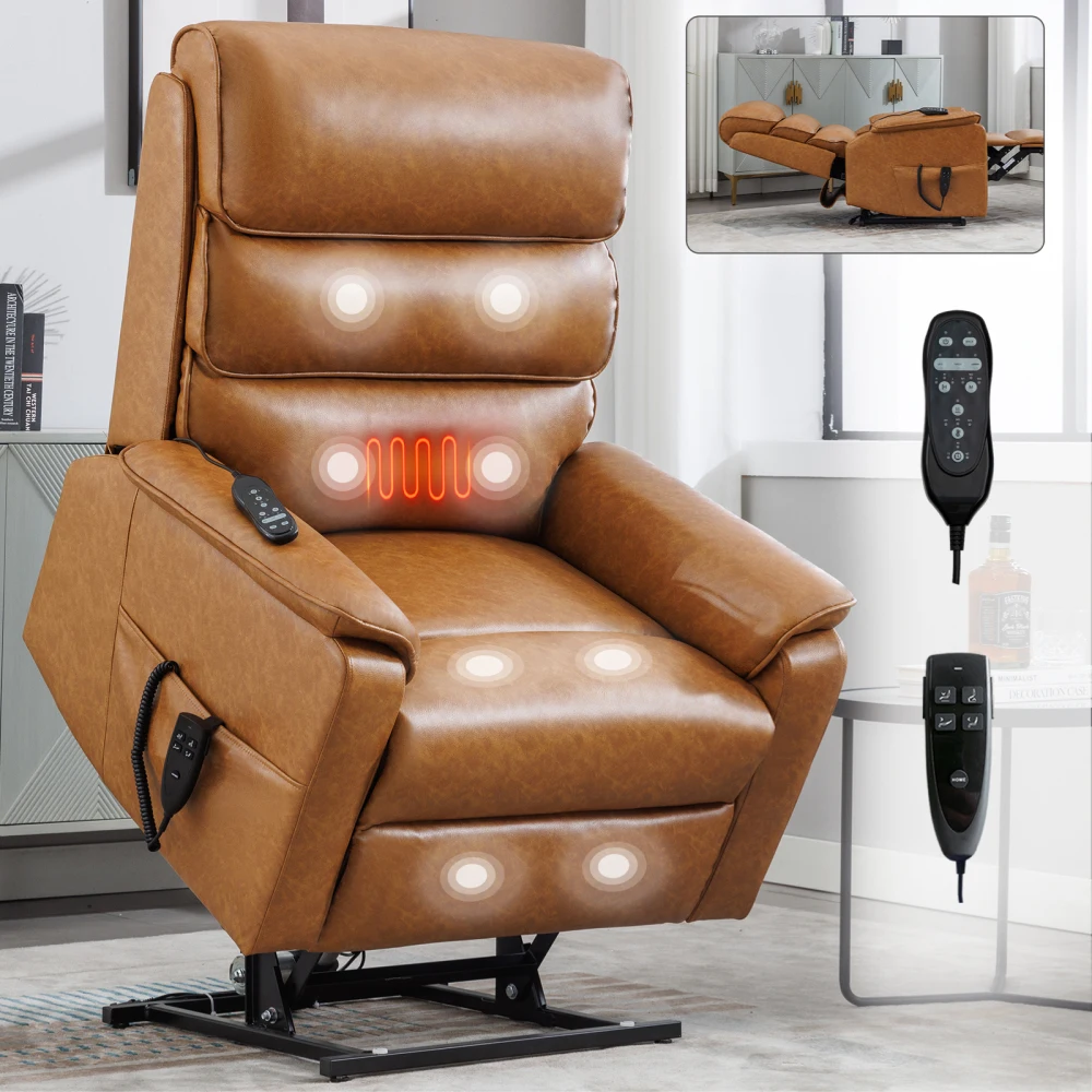 Dual Motor Infinite Position Recliner Chair, up to 350 LBS Lift Recliner Chair with Power-Remote, Heat Massage Motion Mechanism