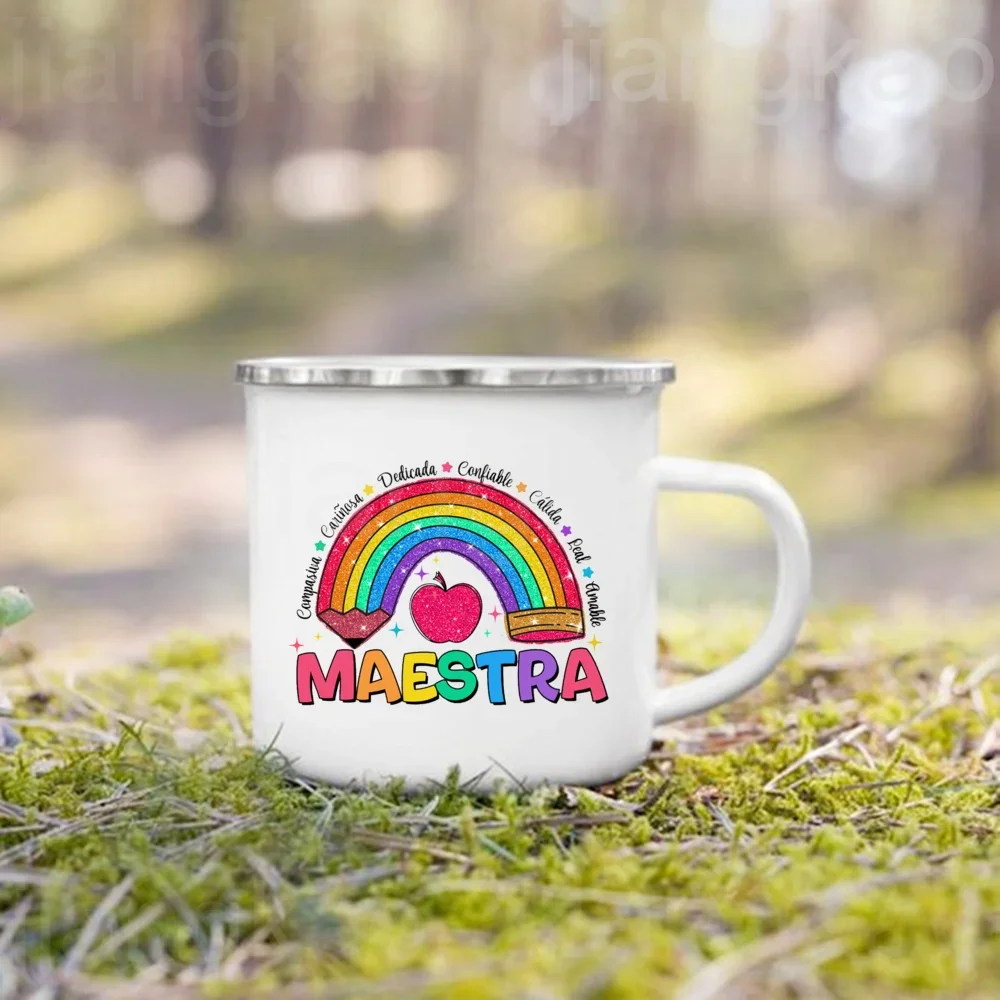 Rainbow Maestra Spanish Printed Mug Creative Coffee Cups Teacher Life Water Cup  Theacher\'s Day Back To School Gifts for Teacher