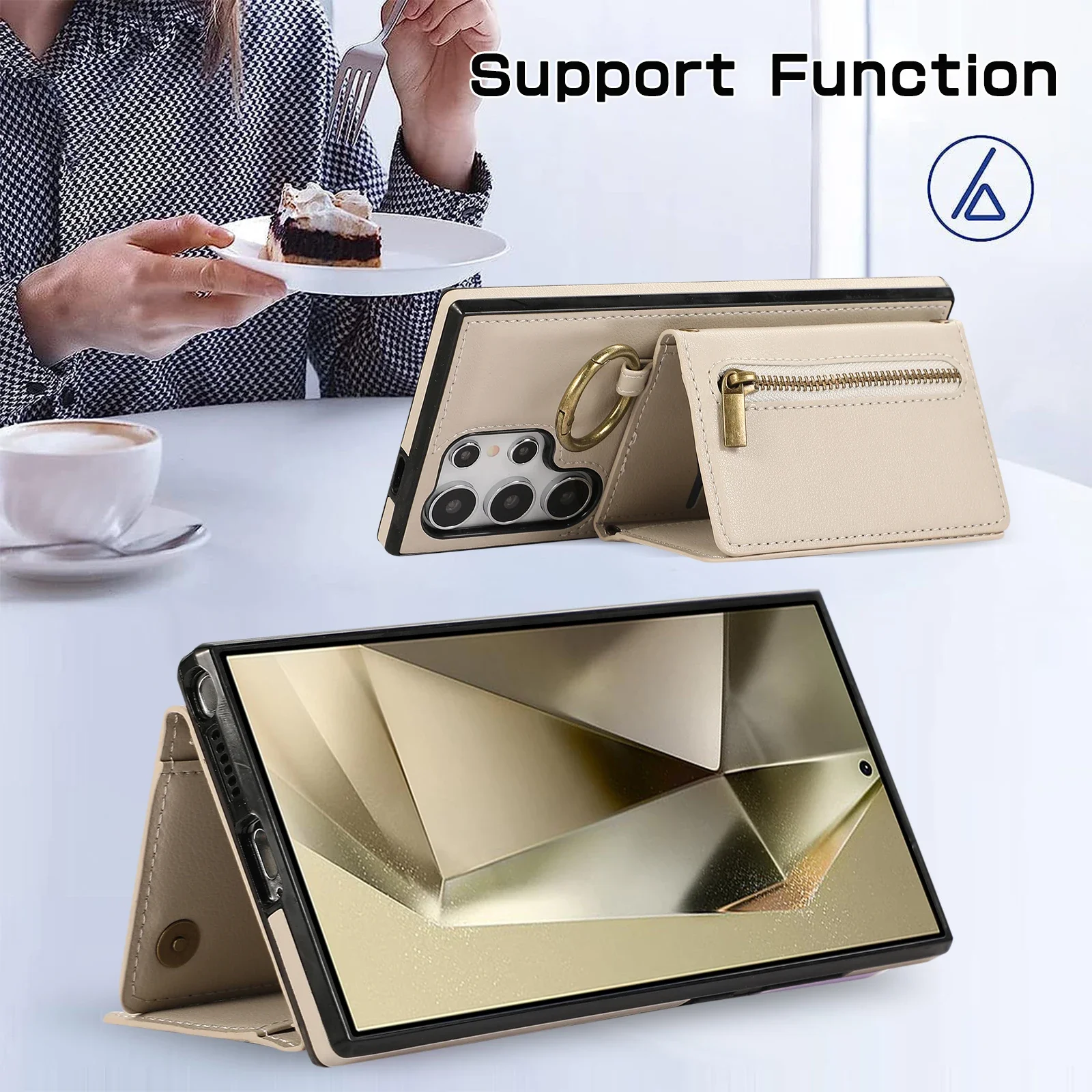 Crossbody Zipper Cards Holder Wallet Leather Case For Samsung Galaxy S24 Ultra FE S25 S23 FE S22 Plus A55 A15 A16 A35 Ring Cover