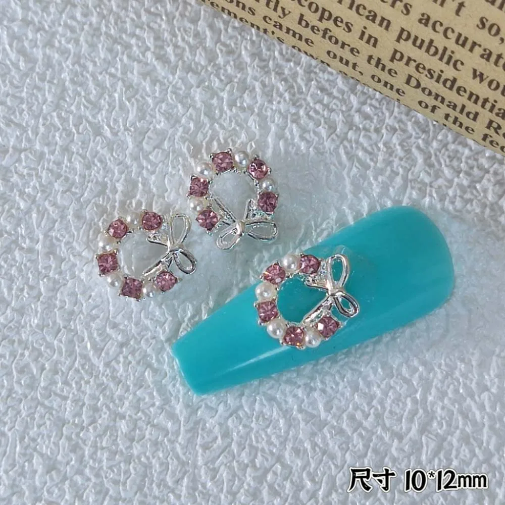 Luxo Alloy Natal Garland Nail Art Charms, 3D, rosa, vermelho, Crystal Diamond, Decoração da flor, DIY, Manicure Acessórios, 10pcs