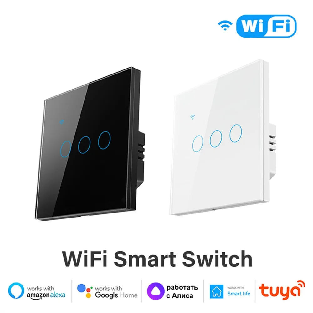 Tuya WiFi Smart Wall Switch EU 4gang Need Neutral Wire Touch Switch Smart Home Control Via Smart Life Alexa Google Home