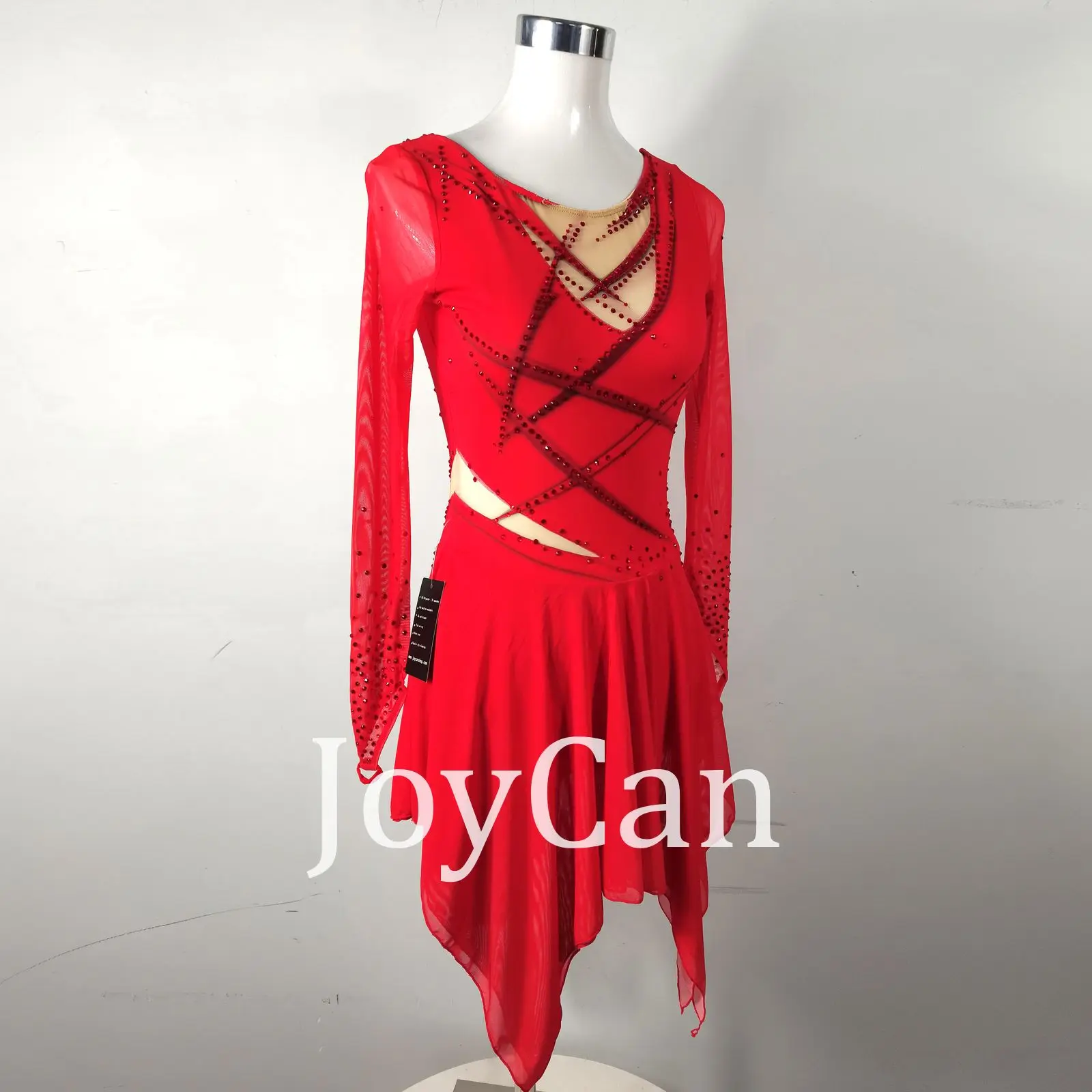 JoyCan Ice Figure  Skating  Dress Girls Red Spandex Stretchy Competition Dance Wear Customized