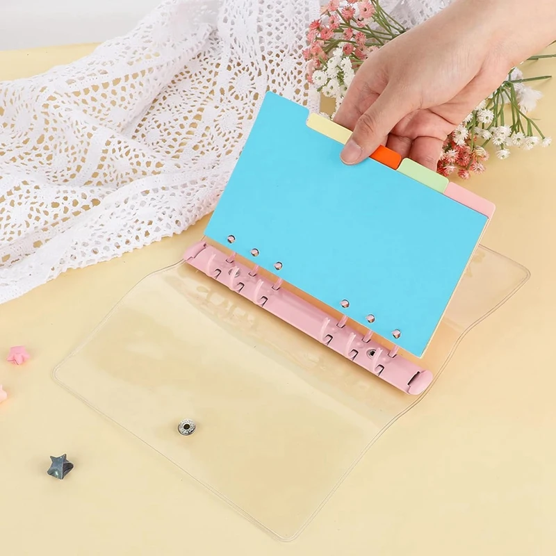 Classeur à Anneaux en PVC Souple à 6 Anneaux avec Bouton-Pression, Couverture de Reliure, Clair, Budget, pour Licence Quotidienne, 2 Paquets