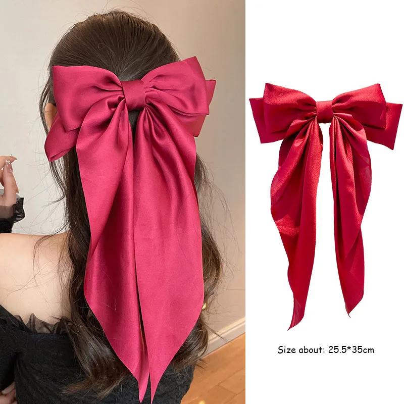 

2pc Summer New Women Large Bow Hairpin Chiffon Big Bowknot Stain Bow Barrettes Women Solid Color Ponytail Clip Hair Accessories