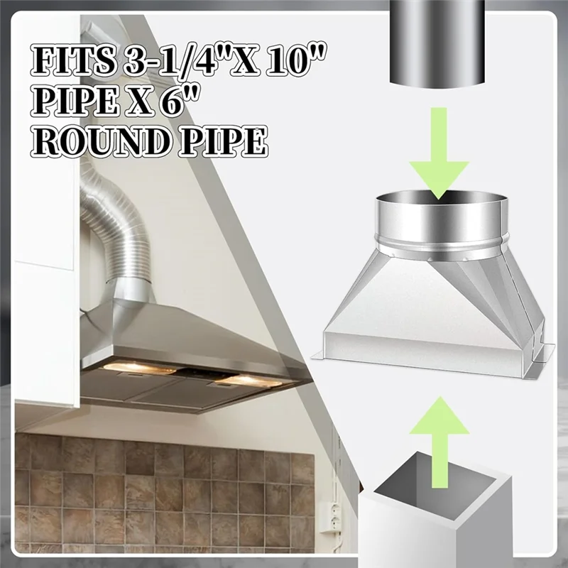 ABNO-Galvanized Duct 3-1/4" X 10" X 6" For Connecting HVAC Fittings Microwave Vent Kit Rectangular To Round Duct Transition