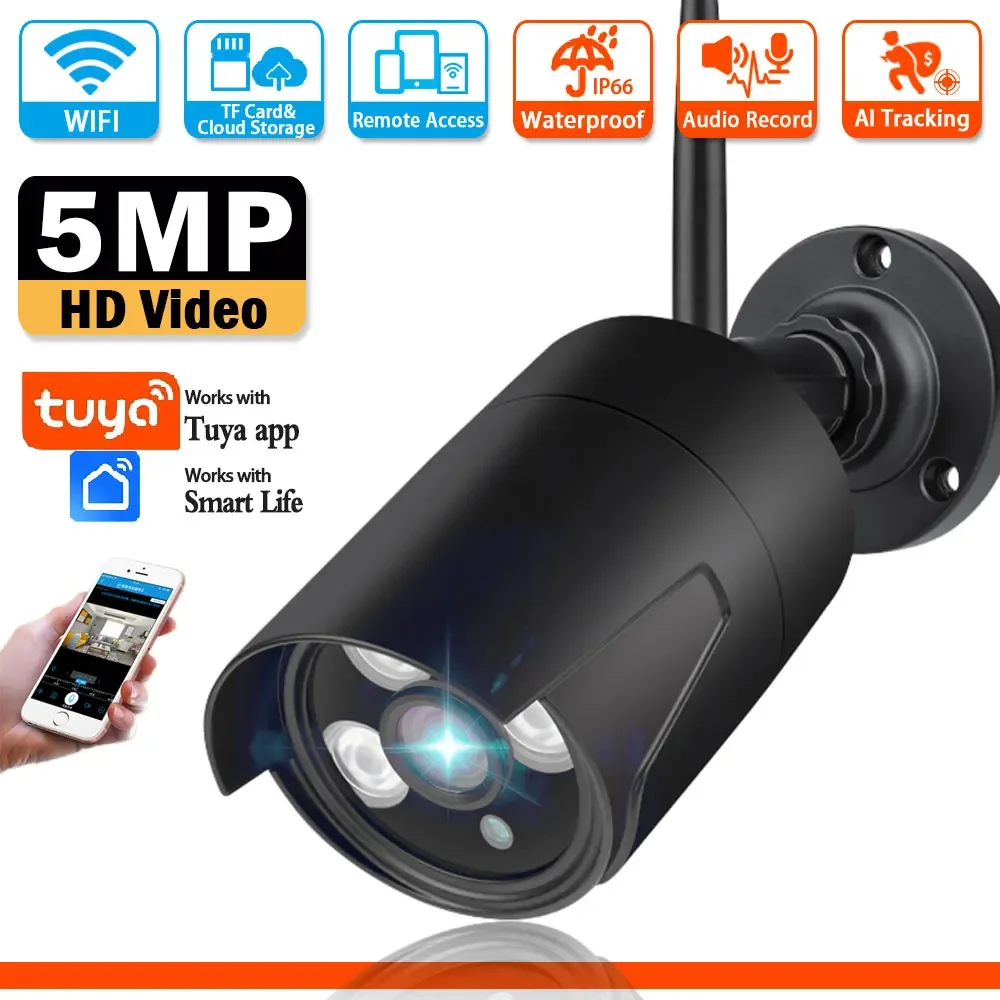 

5MP HD WIFI Security Bullet CCTV Camera Remote Viewing Human Detection Outdoor Metal IP66 Waterproof Smart Surveillance Camera