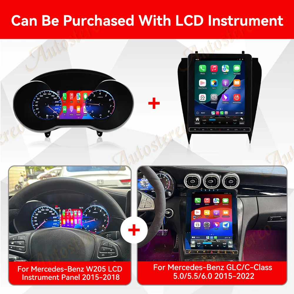 

12.1" Upgrade Vertical Screen Android 15 Car Radio For Mercedes-Benz C GLC W205 NTG5.0/5.5/6.0 2015-2022 Carplay LCD Instrument