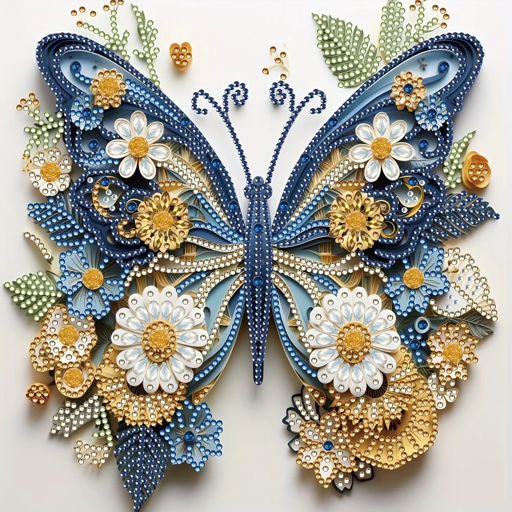 20 * 20CM DIY 5D Diamond Painted Butterfly Cross Embroidery Set with Partial Irregular Embroidery Mosaic Art Home Decoration