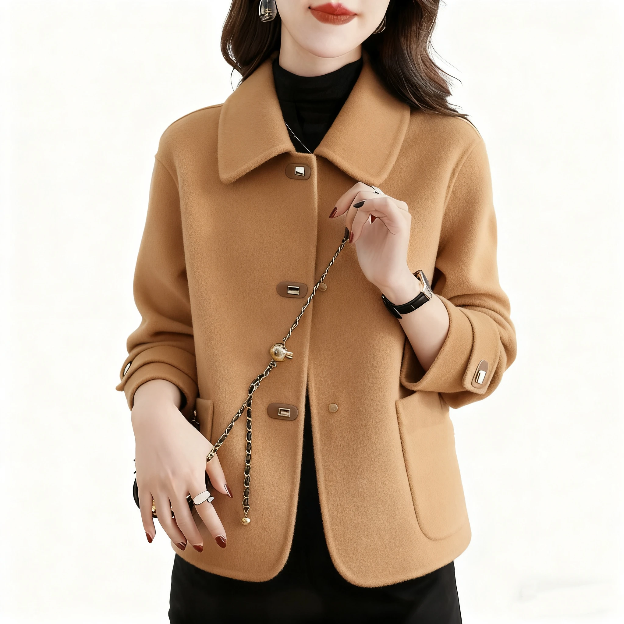 

Двустороннее короткое женское пальто в корейском стиле, прямого кроя, из смесовой ткани (полиэстер и шерсть), для весны и осени, теплое, модное, для беременных.