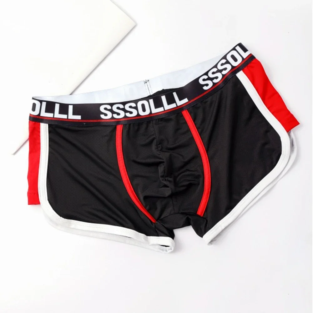 

Men Underwear Mesh Breathable Boxers Sexy Mid Waist Flat Corner Sports Shorts Breathable Cotton Underwear Sexy Underwear Solid