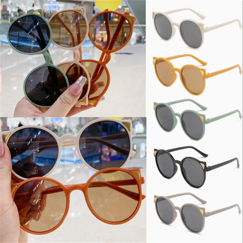 

Cat Ear Design Sunglasses for Baby New Trend Round Frame Kids Eyewear Children Cute Shape Vintage Outdoor Goggle Shades