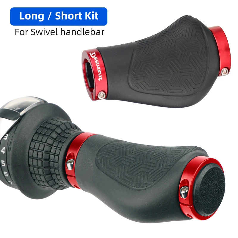 Dual Ring Lock Long Short Handlebar Grips Streamlined MTB Folding Bicycle Hand Rest Scooter Swivel Bar Ends Rubber Casing Sheath