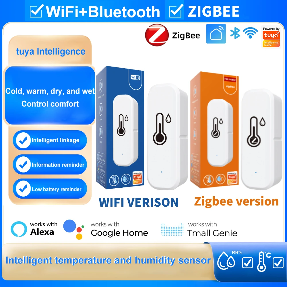 Tuya Mini WiFi ZigBee Sensor inteligente de temperatura y humedad automatización del hogar termómetro enlace inteligente Alexa Google Home