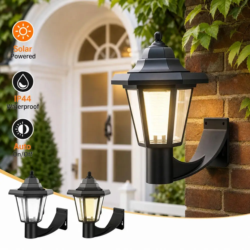 Vintage Solar Wall Light Waterproof Outdoor LED Wall Lamp Auto On Off 180° Rotatable Porch Yard Exterior Wall Sconce Light