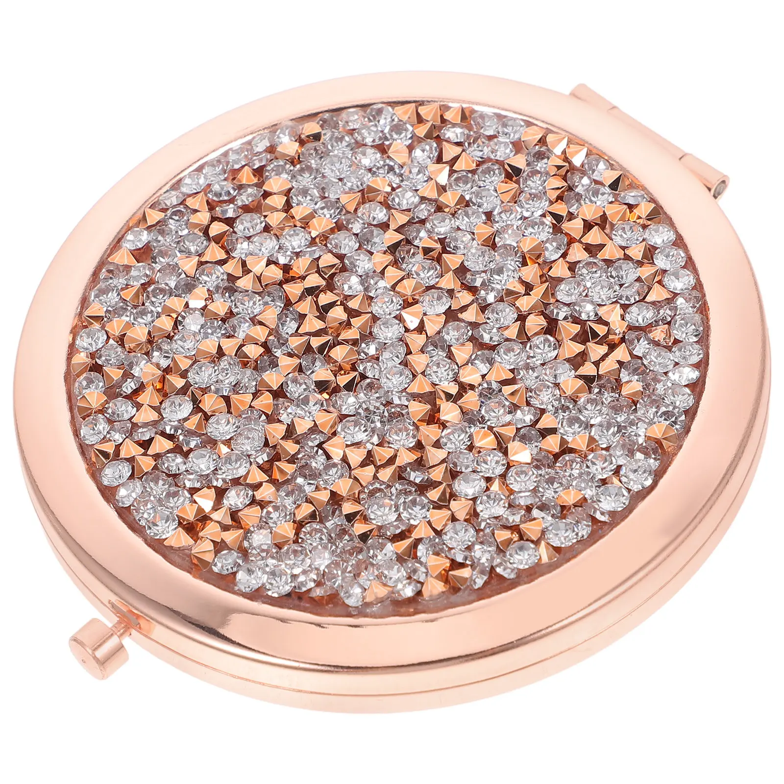 

Mini Foldable Rose Gold Makeup Mirror for Purse Portable Double-Sided Compact Rhinestone Travel Size Round Pocket Mirror