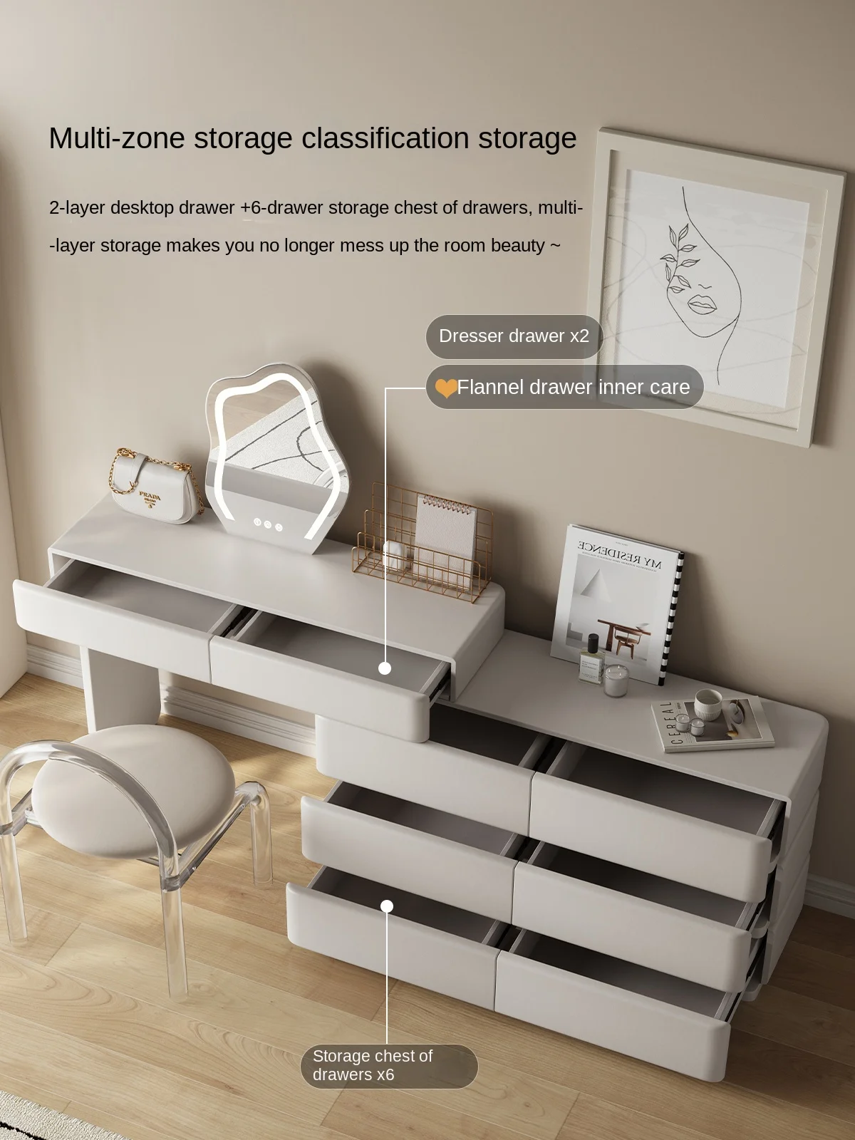 

Шкаф для хранения со встроенной тумбочкой, белая прикроватная тумба с кремом для спальни, телескопический столик для макияжа из массива дерева