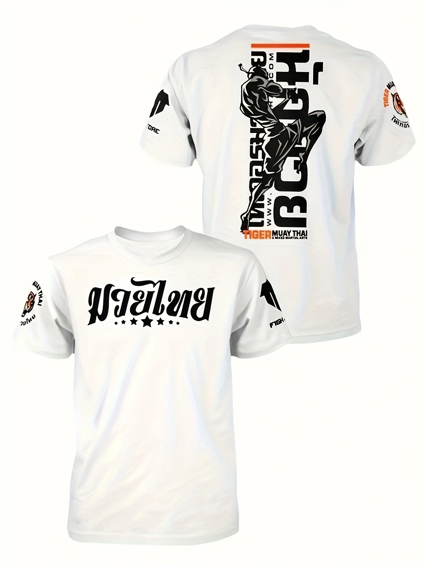Muay Thai pure cotton Tshirt Mens Fitness Muscle Athletic Casual Streetwear White