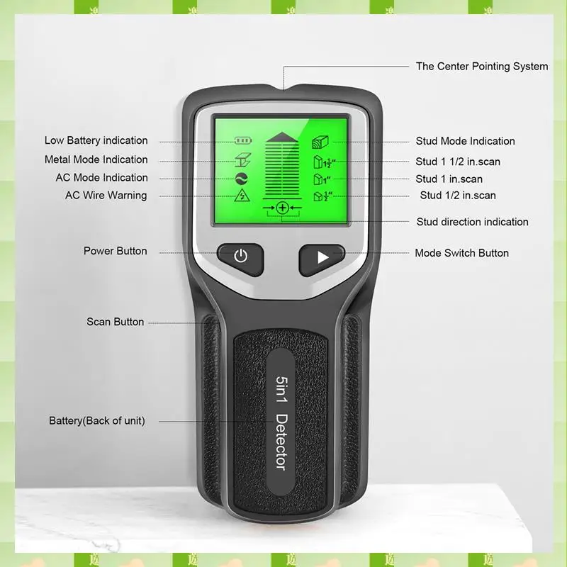 2025 5-In-1 Studs Metal Detector Wall Scanner AC Wood Finder Cable Wires Depth Tracker Electric Box Finder Wall Detector Durable
