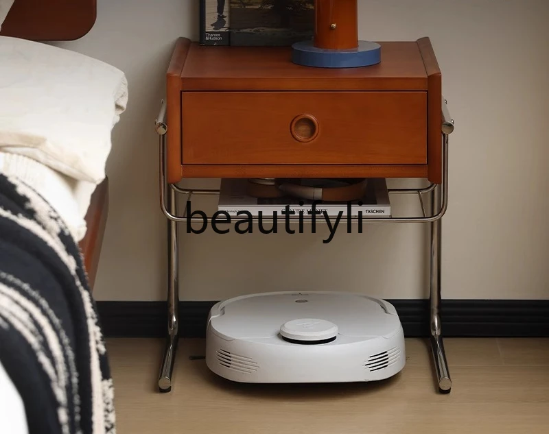 

Retro solid wood bedside table Japanese bedroom bedside table ins wind storage storage cabinet