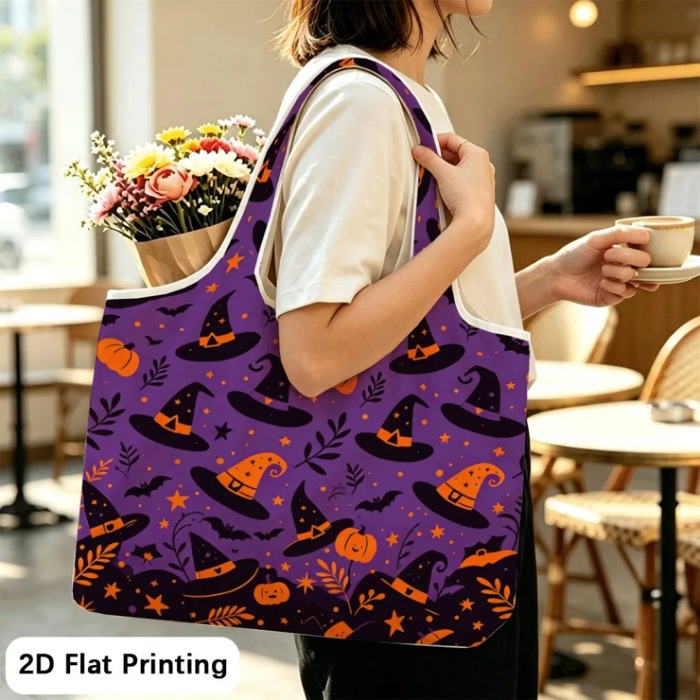 Witch hats on purple sky Foldable tote shoulder bag, reliable for frequent outings.