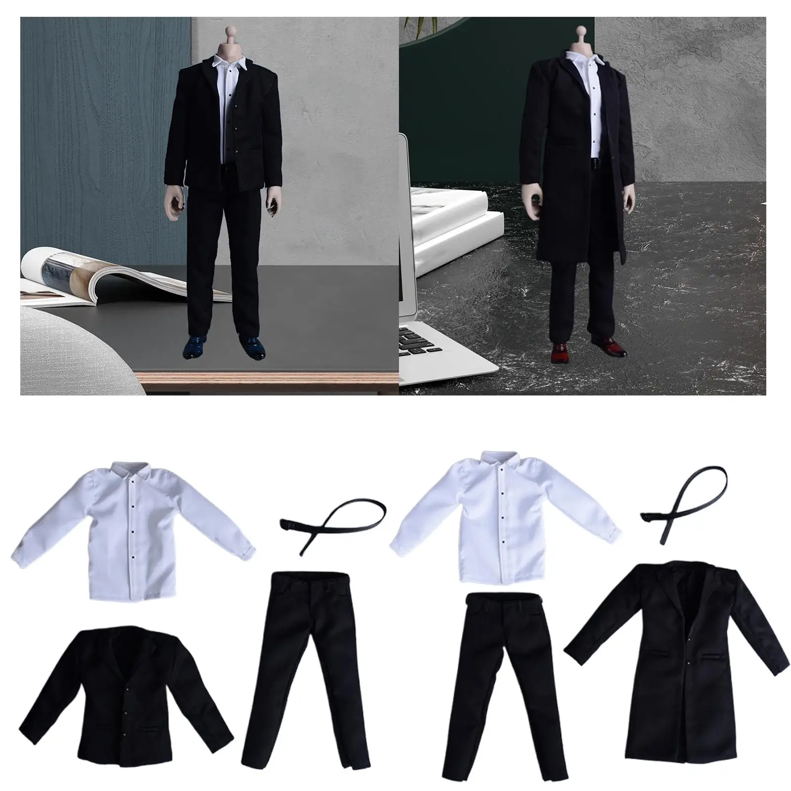 

1:6 Formal Suit with Belt Stylish Cosplay Casual Top Coat with Trousers for 12in