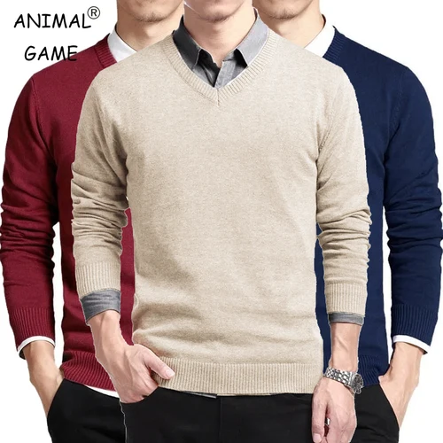 Imagen 1 del producto Nuevos jerseys de manga larga para hombre, suéteres para exteriores con cuello en V, suéteres para hombre, moda holgada, Tops básicos informales de punto para negocios