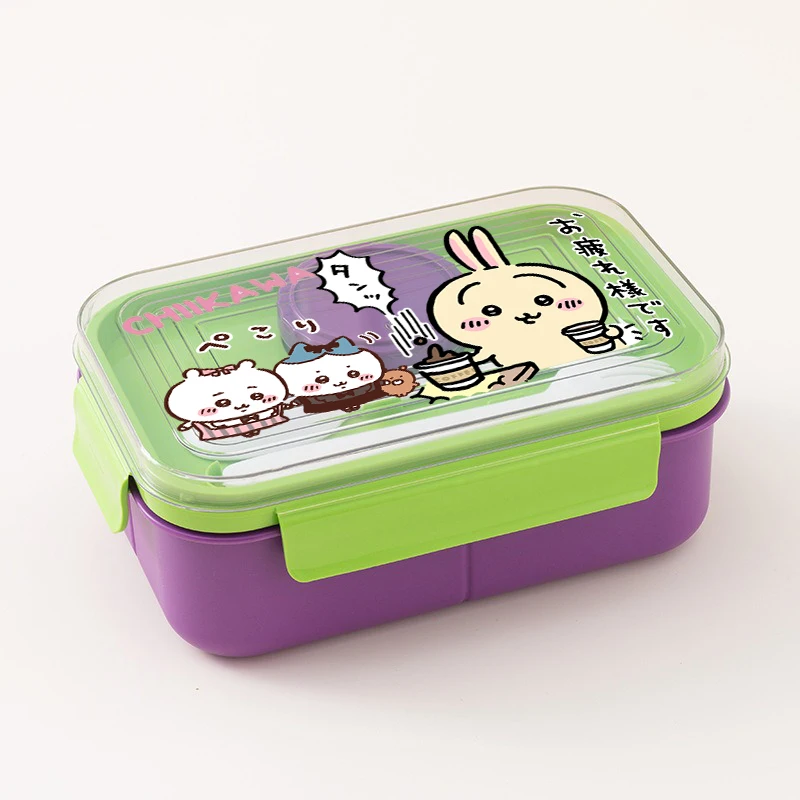 صندوق غداء Chiikawa مقصورة محمولة صندوق طعام فواكه حاوية طعام للميكروويف مع ملعقة شوكة كرتونية للنزهات حافظة طازجة هدايا #5