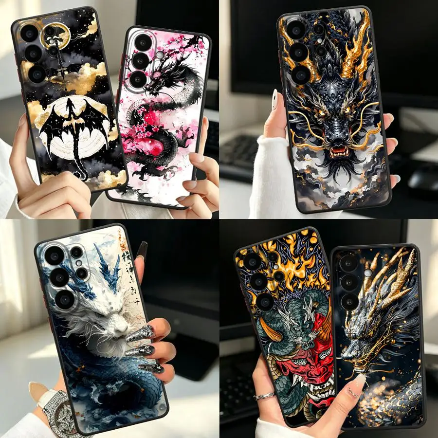 Funda Back Phone Cover Case for Samsung Galaxy S26 S21 S22 S24 Plus S23 FE Note 20 Ultra 10+ S25 Ultra S20 FE Cartoon Black