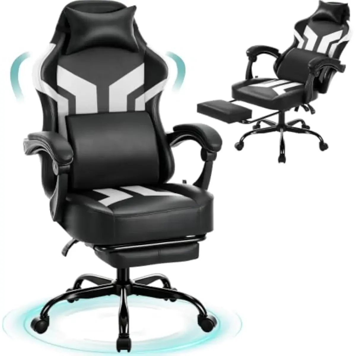 Ergonomic High-Back Gaming Chair with Retractable Footrest, 300 lb Weight Capacity, Adjustable Recline 90°–140°, Wingless 50 cm