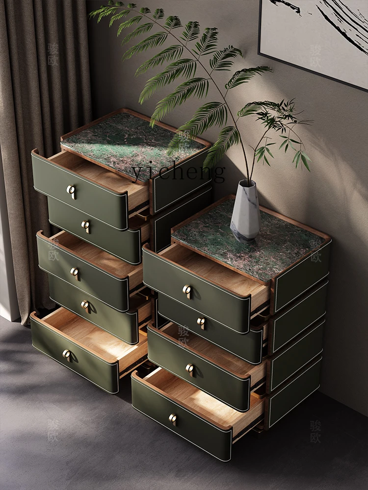 HYS light luxury rock slab bucket cabinet  living room saddle leather three bucket cabinet bedroom solid wood storage chest