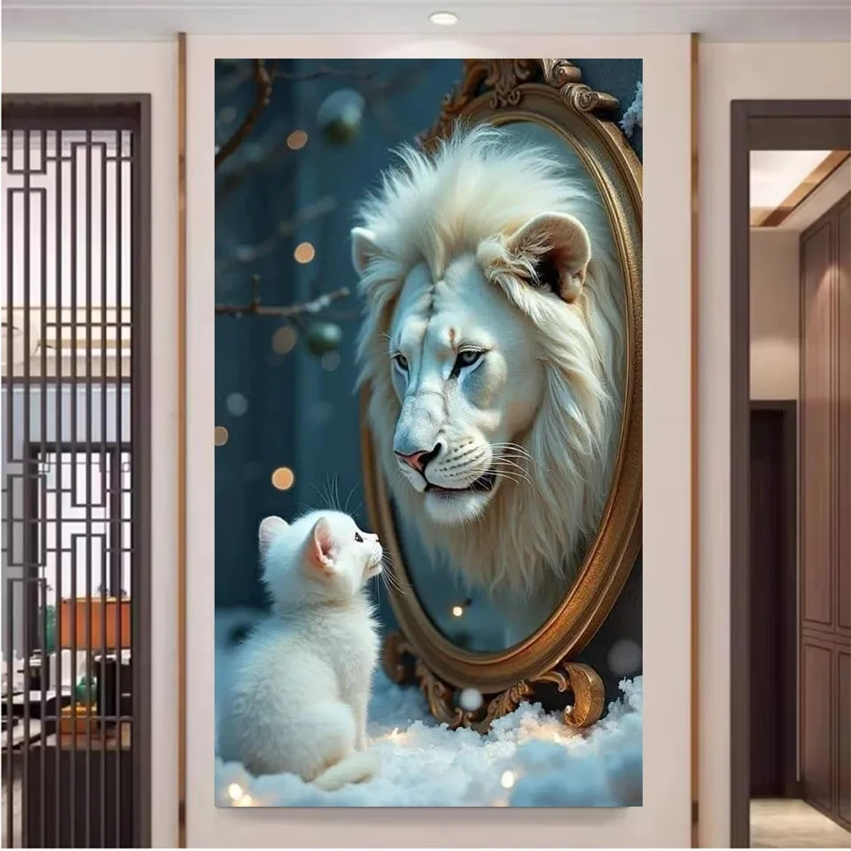 

Алмазная вышивка Кот и Лев Алмазная картина Зеркало Животное Полный квадратный круглый 5D DIY Мозаика Большой размер Детское хобби Домашний декор