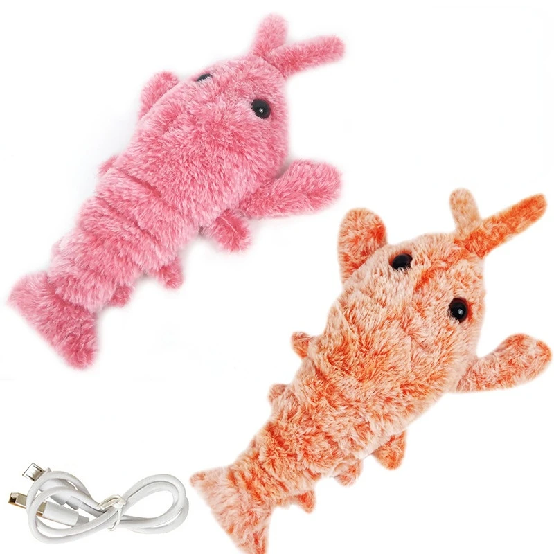 Electric Jumping Cat toy Shrimp Moving Simulation Lobster Electronic Plush Toys For Pet dog cat Children Stuffed Animal toy