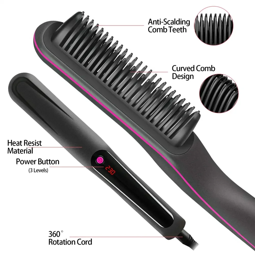 Hair Beard Straightener Comb Anti-Scald Ceramic Heated Beard Brush Portable Beard Straightening Comb
