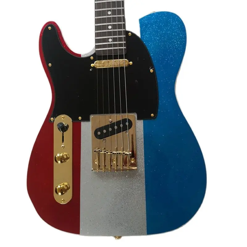 

Left Hand Classic Crafting Electric Guitar 6 Strings Personal Tailor Tricolour Blue White Red National Flag Style Factory Outlet