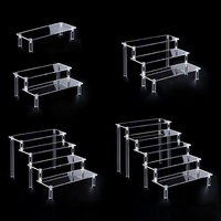 Clear Acrylic and Solid Wood Panel with Acrylic Column Display Stand for Perfume, Cosmetic, Car Model, 1-5 Tier Toy Storage Rack