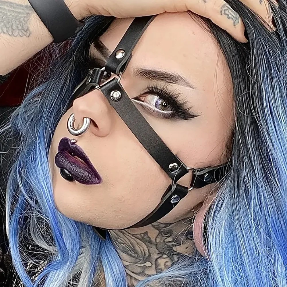 

Women Novelty Faux Leather Face Harness Gothic Style Mask for Party Fashion Decoration Couple Date Role Play Accessories