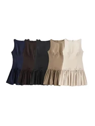 TRAF-Women's Ruffled Mini Dress with Bows, O Neck, Sleeveless, Back Zipper, Female Dresses, Chic Fashion